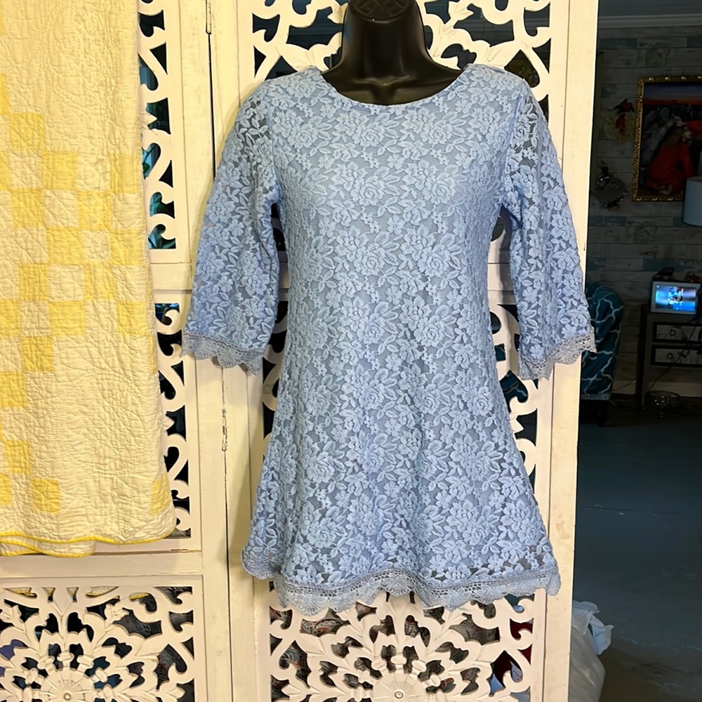 Beautiful lined lace dress. Powder blue.